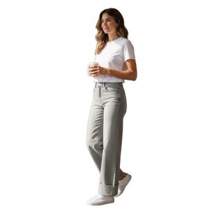 Pilcro Anthropologie Gray High Rise Straight Leg Jeans Women's 27 Cuffed Hem